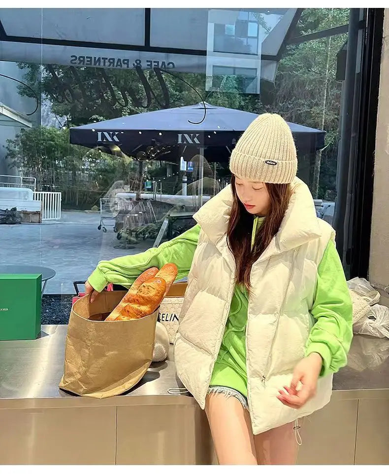 Autumn Winter Lightweight Sustans Vest for Women Korean Style Loose Jacket Fashion Girl Solid Sleeveless Parkas Winter Warm Vest