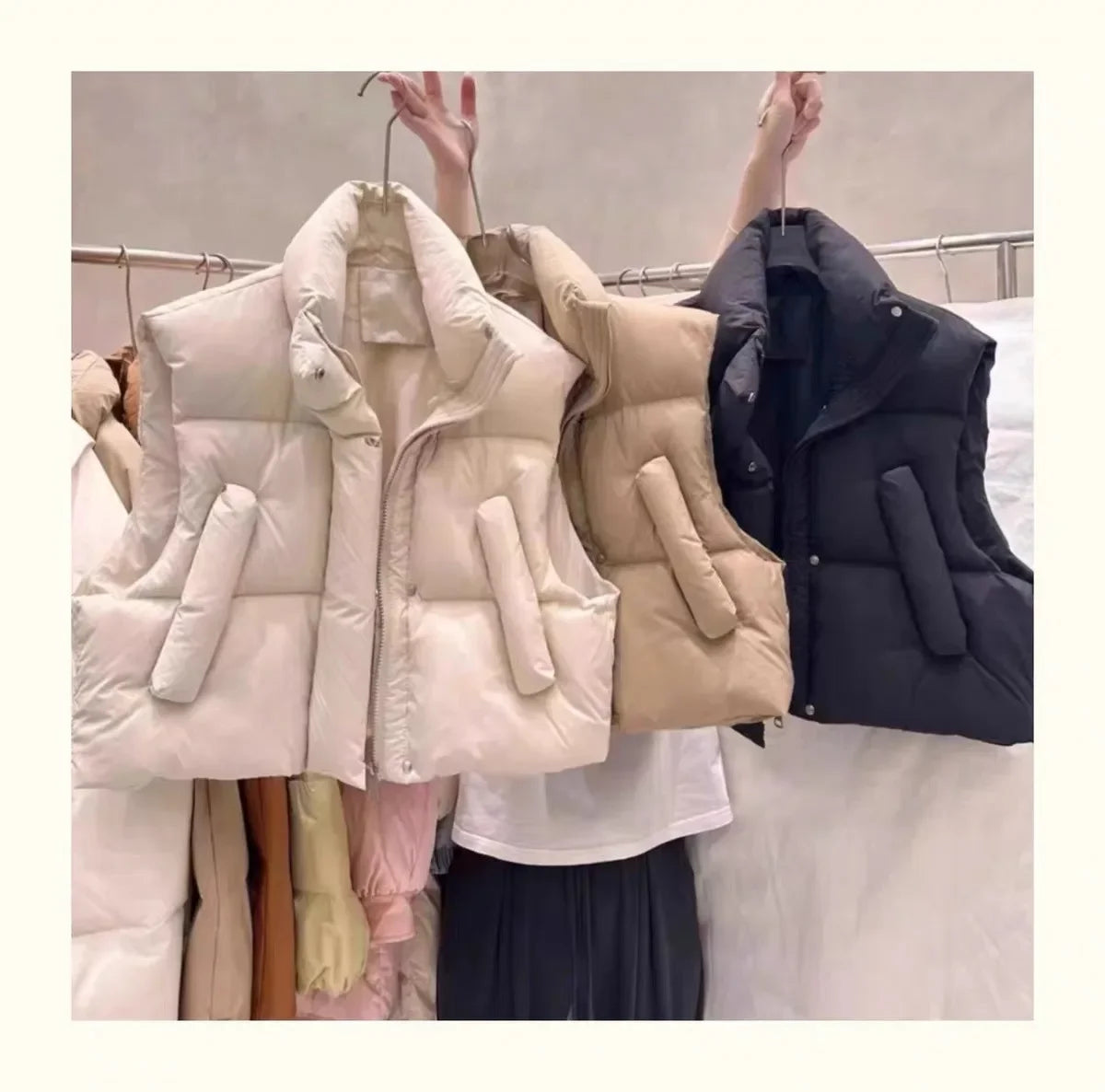 Women Warm Parkas Single Breasted Coats Autumn Winter Vest Coat Khaki High Waist Casual Vests Elegant Y2k Jackets Thick 2024