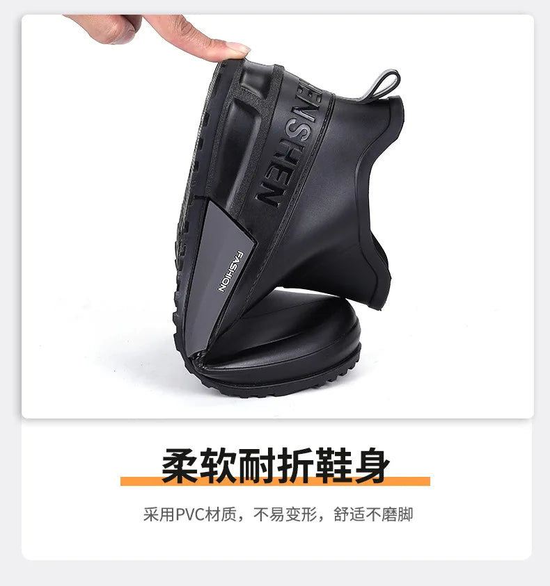 Waterproof Ankle Rain Boots for Men Chef Kitchen Fleece-lined Man Shoes Work Fashion Rainy Day Non-slip Garden Fishing Wellies