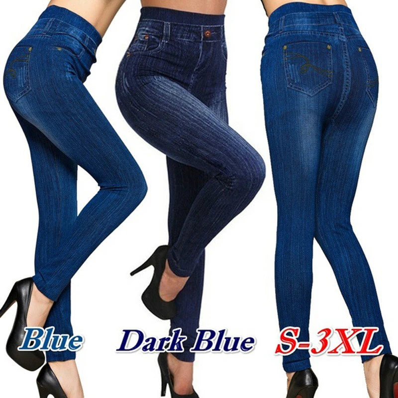 Women Plus Size Pencil High Waist Denim Pants Leggings Imitation Fashion Casual Jeans