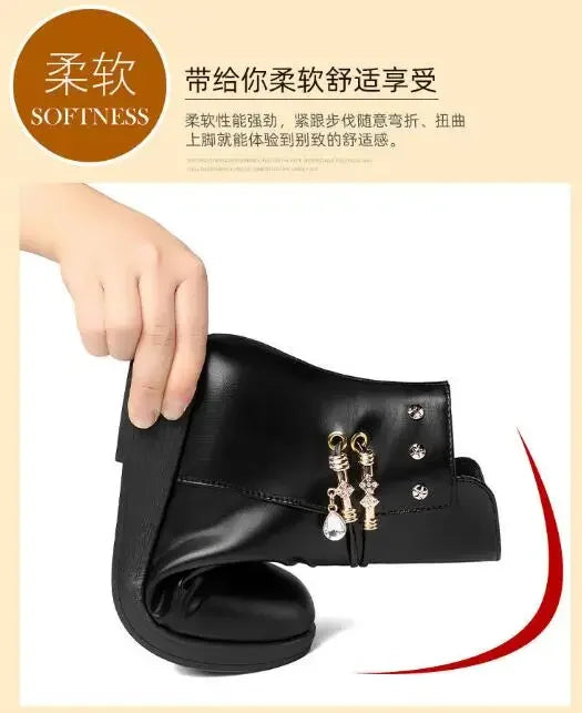 Solid Black NEW Women Luxury Brand Designer Snow Boots Metal Classic Furry Winter Warm Shoes Female Ankle Boot Women Botas Mujer