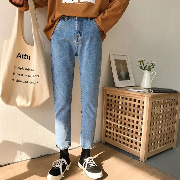 Pantalones vaqueros rectos de cintura alta, holgados, informales, de corte petite, color negro, para mujer, primavera y otoño de 2024