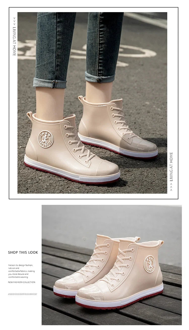 Women's Rain Boots Fashion Warm Cotton RubberShoes Ankle Rain Shoes for Women Waterproof Garden Galoshes Botas Lluvia Mujer