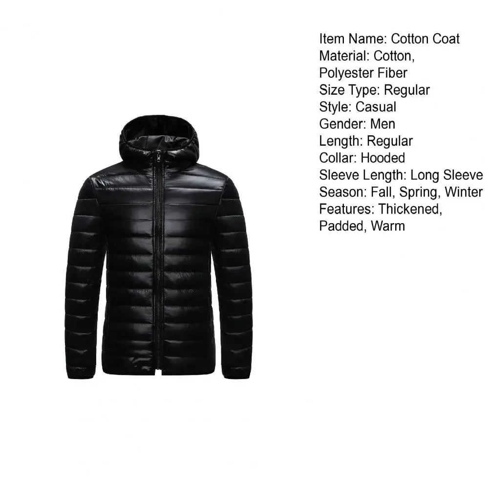 Winter Men Coat Hooded Cotton Padded Warm Windproof Parka Cotton-padded Zipper Closure Lightweight Male Down Coat Sports Clothes