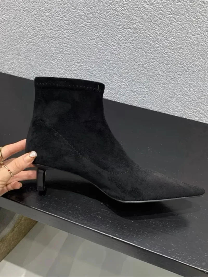 Shoes for Women High Quality Elegant Ankle Women's Boots Fashion Back Zipper Solid Office and Career Sexy Pointed Toe Boots