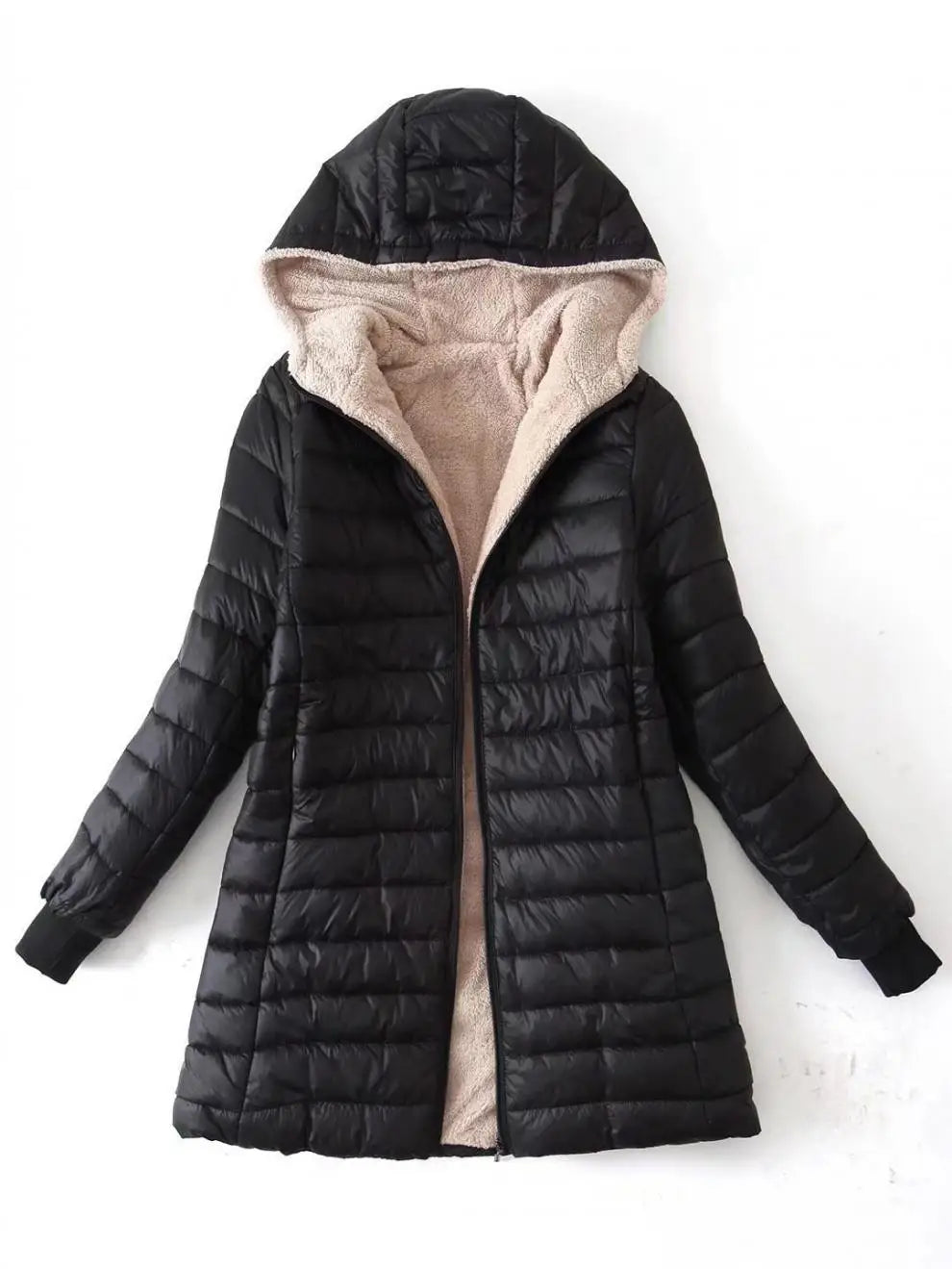 Zipper Cardigan Solid Spliced Women Clothing Parkas Hooded Long Sleeve Outerwear Loose Fit Casual Pockets 2024 Autumn Parka