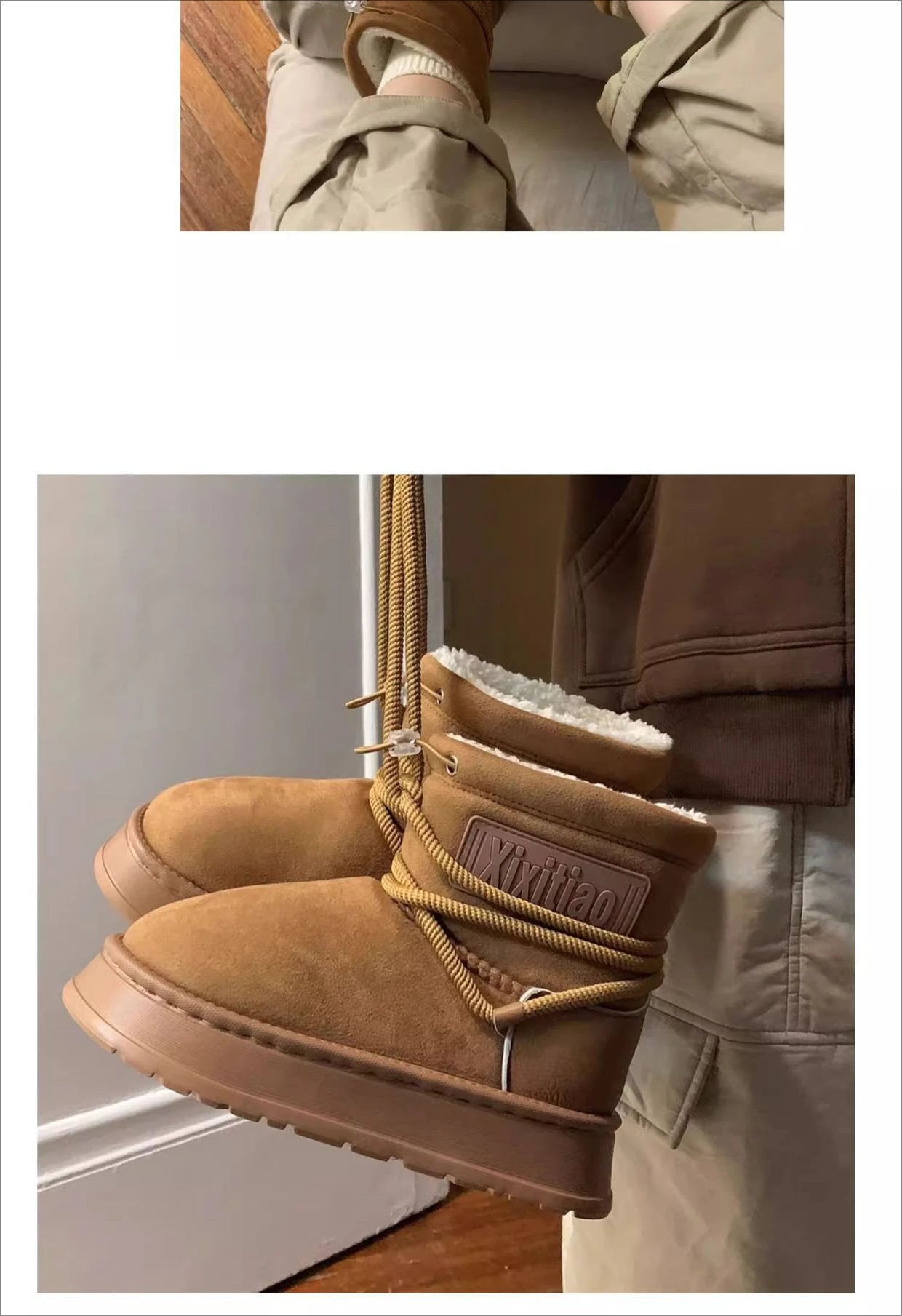 Women’s Snow Boot With Waterproof Lace Up Mid-Calf Outdoor Winter Deep Tread Rubber Sole