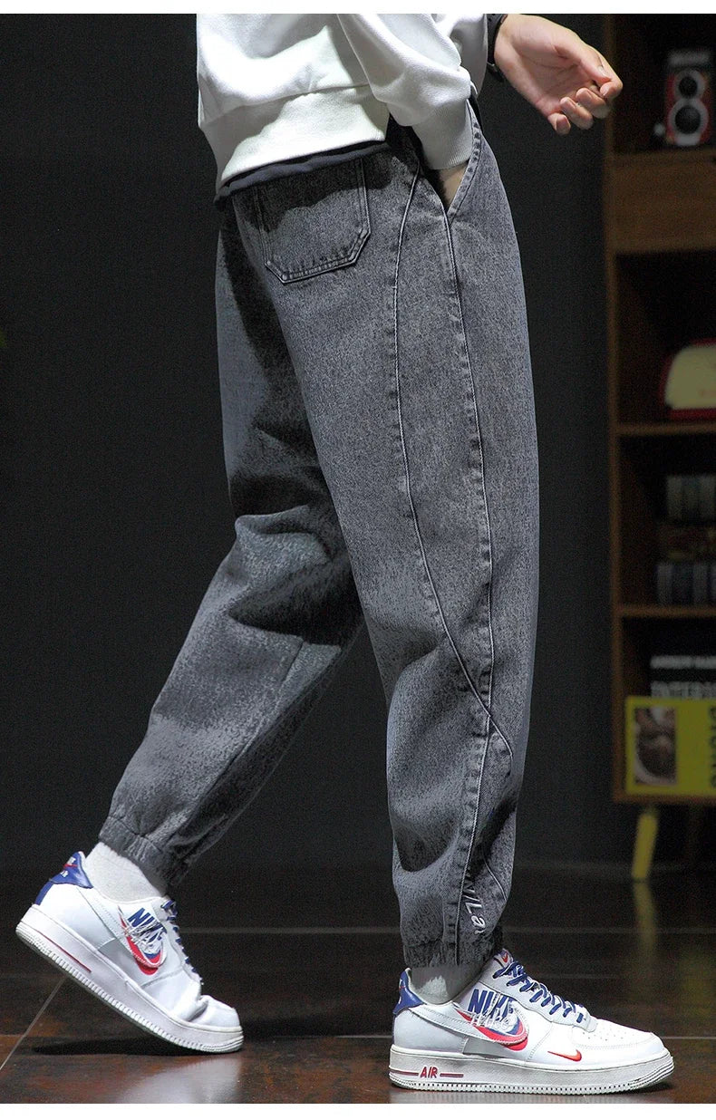 Nuevo estilo primavera verano negro azul cargo jeans hombres streetwear pantalones vaqueros jogger masculino holgado harem jeans talla grande M-8XL