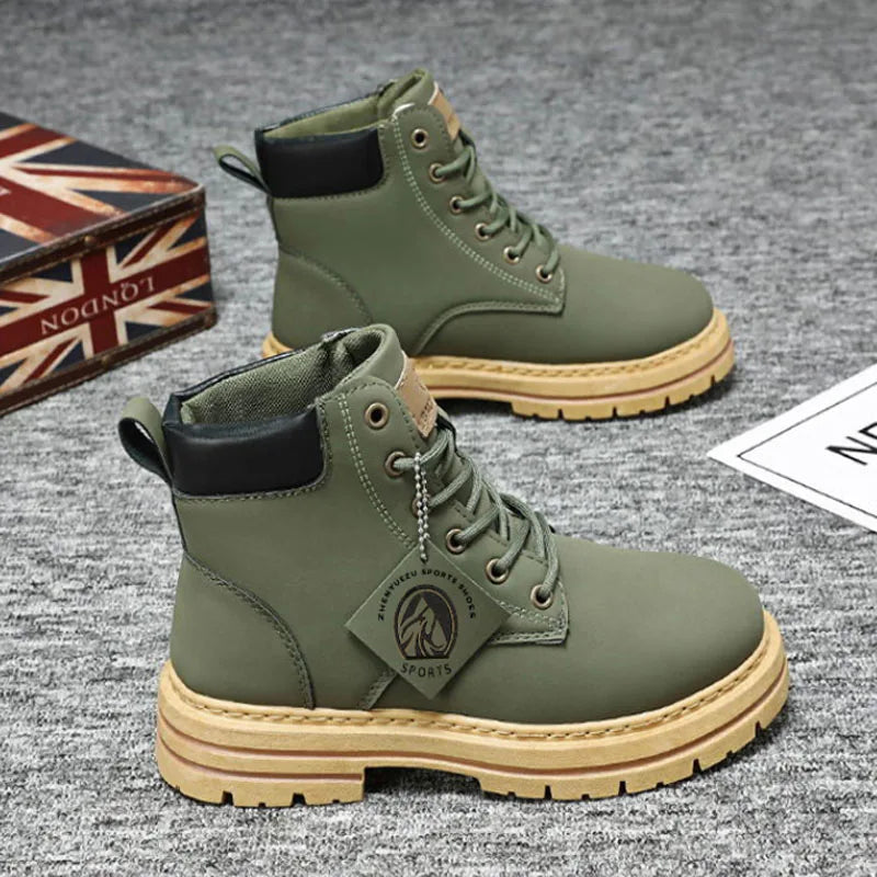 Bottes montantes pour hommes, chaussures en cuir, bottines de motard tendance, bottes d'hiver, chaussures à lacets pour hommes