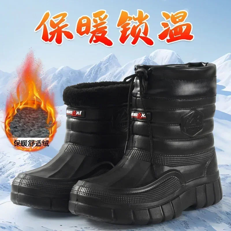 Botas de nieve para hombre, cálidas, gruesas y afelpadas, impermeables, antideslizantes, para la lluvia, ligeras y resistentes al desgaste, de algodón para el trabajo.