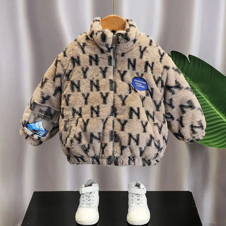 Autumn/Winter Children's Jacket New Boys' and Girls' Thick Cotton Jacket with Velvet and Clip on Cotton Top