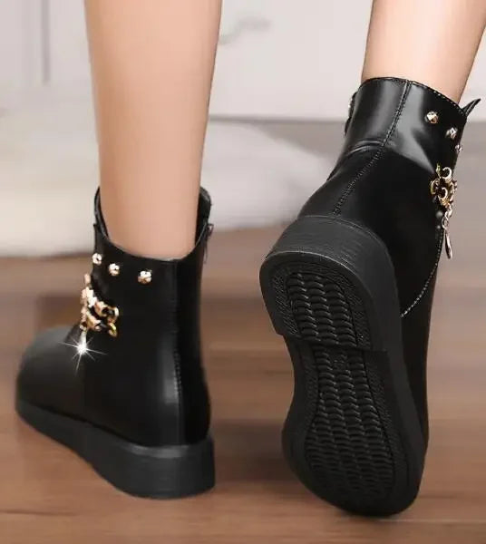 Solid Black NEW Women Luxury Brand Designer Snow Boots Metal Classic Furry Winter Warm Shoes Female Ankle Boot Women Botas Mujer