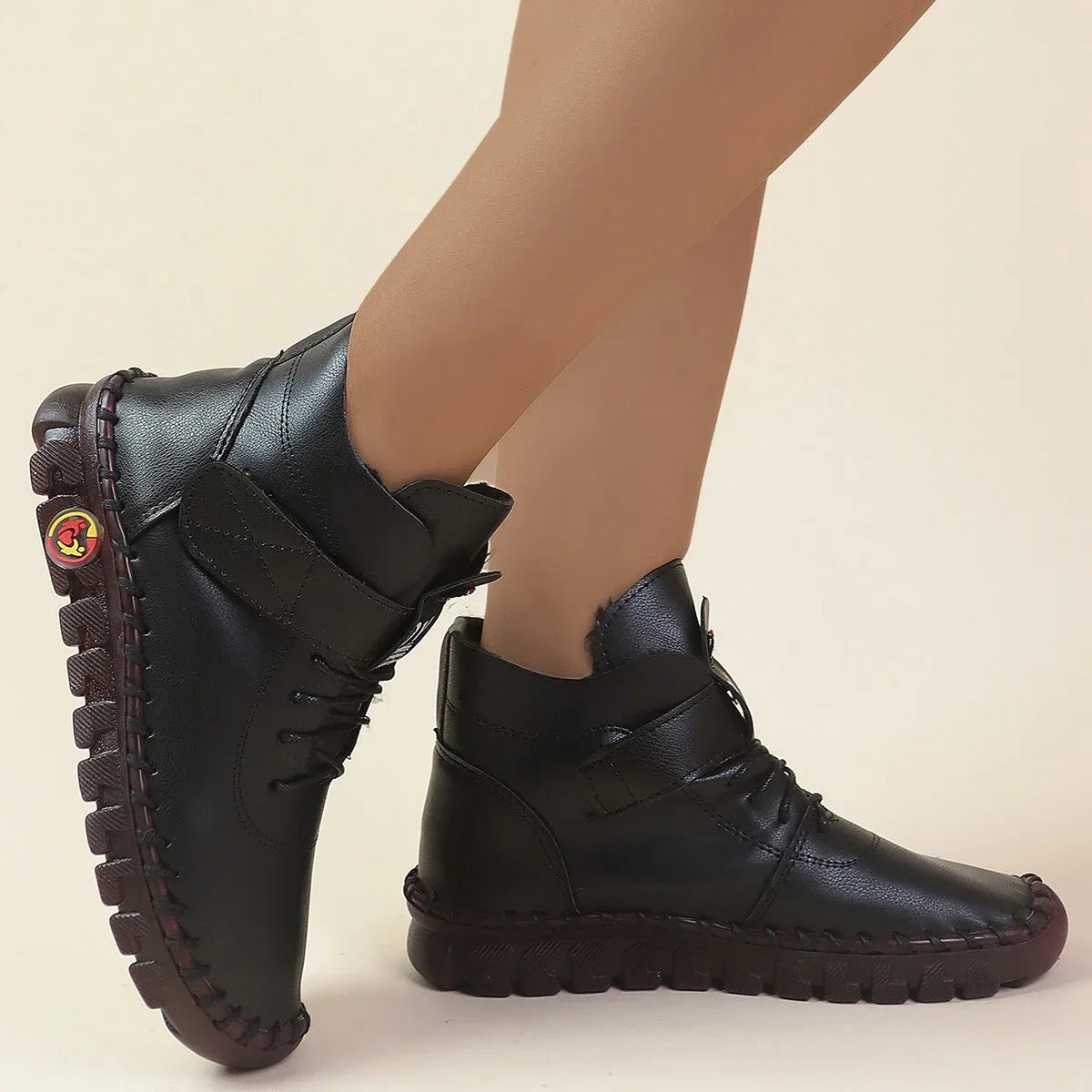 New Fur Thick Boots Women Short Leather Boots Women's Furry Orthopedic Shoes Women Winter Waterproof Snow Boots Botas Mujer