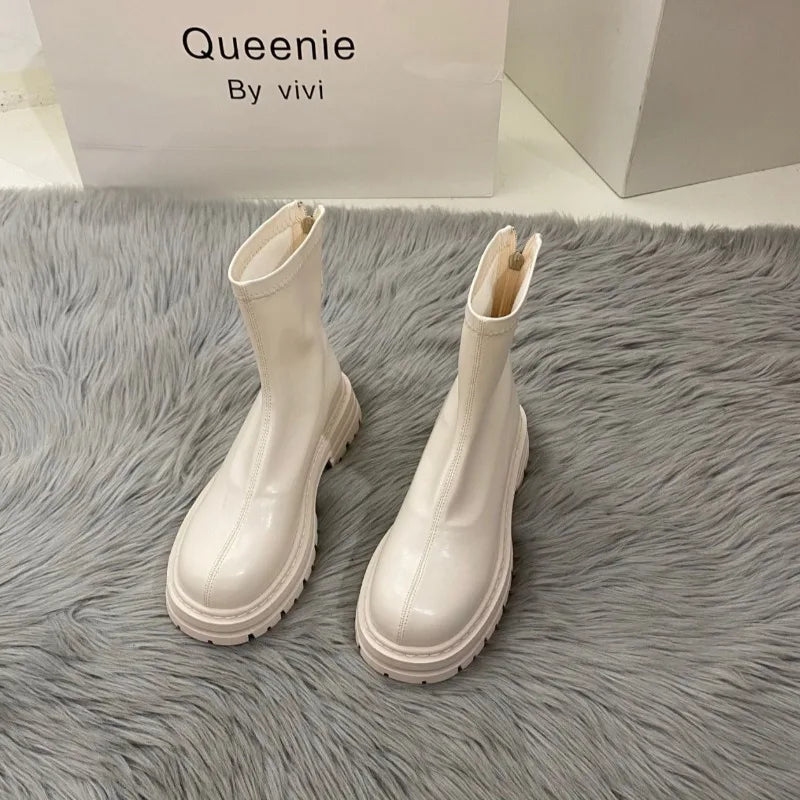 Ladies Shoes High Quality Back Zipper Women's New Round Toe Modern Boots Women Fashion Versatile Non-Slip Mid-Calf Boots