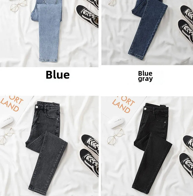 Pantalones vaqueros negros y grises para mujer, pantalones cortos adelgazantes, elegantes y versátiles, pantalones cortos para estudiantes, pantalones largos, corte entallado, silueta suavizante