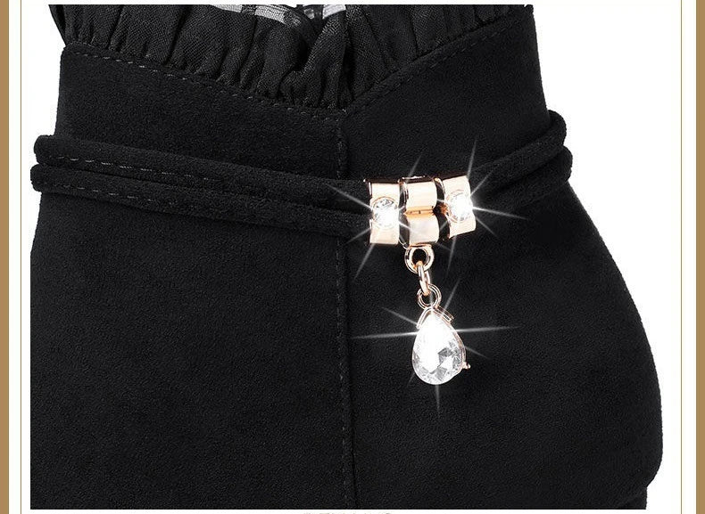 New Autumn Fashion Boots Women Fur Winter Warm Pointed Ankle Boots Sexy High Heel Rhinestone Decoration Zipper Women Boots