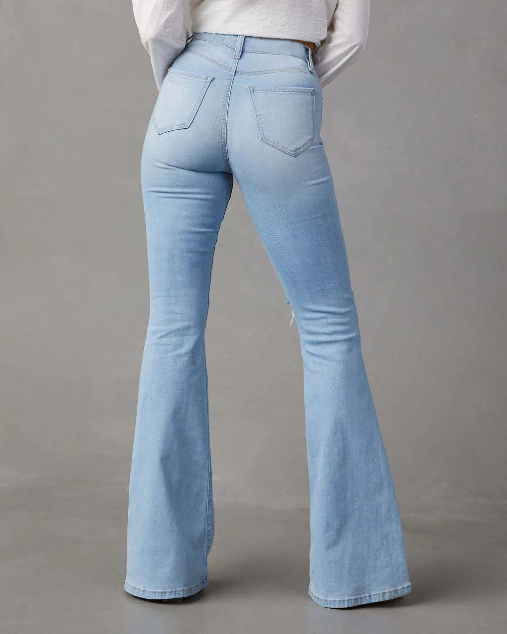 Pantalones vaqueros acampanados para mujer, estilo urbano, holgados, de cintura alta, con bolsillos, agujeros, hasta el tobillo, color liso, con cremallera, primavera 2024