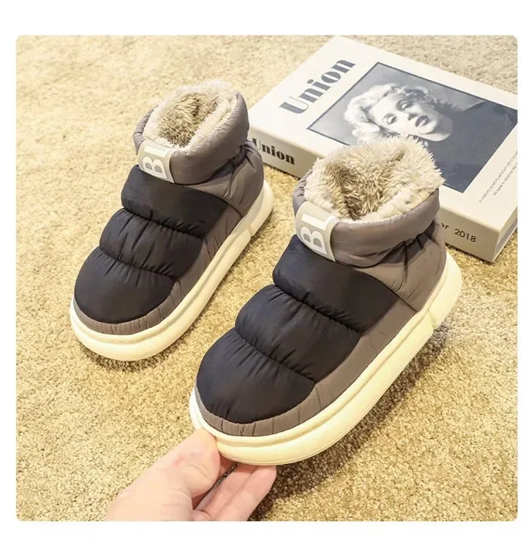 Bottes de neige pour hommes et femmes, chaussures d'hiver confortables et épaisses en coton, imperméables et antidérapantes, chaussures plates décontractées pour l'extérieur