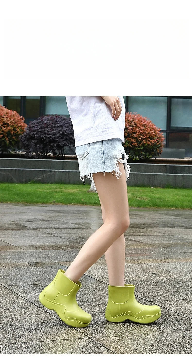 New Rubber Ladies Non-slip Waterproof Ankle Rainboots Shoes Thick Bottom Short Boot Galoshes Pink Women Rain Boots