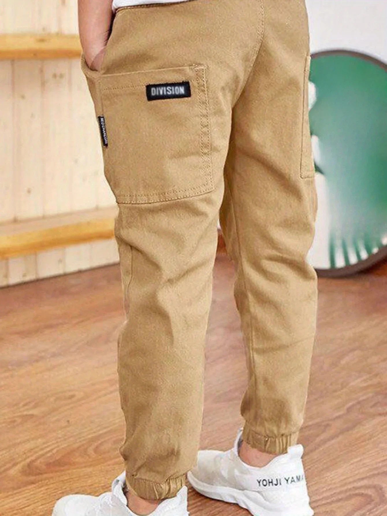 Boy's Stylish Solid Color Jogger Pants Elastic Waist Outdoor Casual Cargo Jogger Trousers