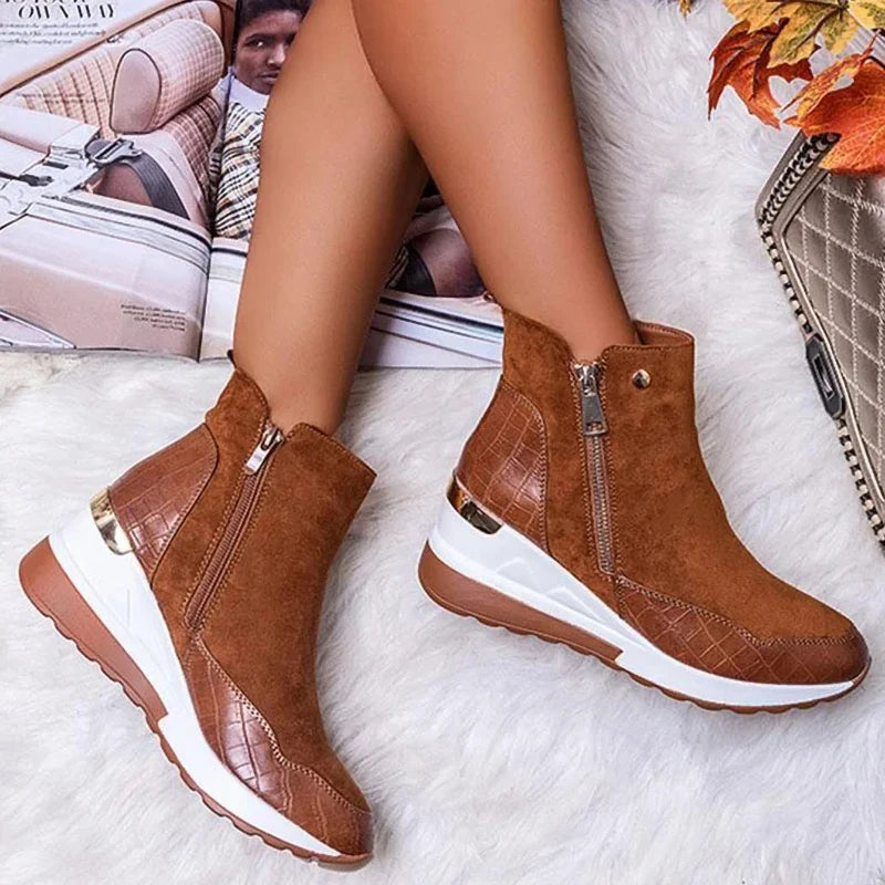 Women Boots Autumn Winter New Low-top Vulcanized Shoes Thick-soled Wedge and Ankle Boots Zipper Sneakers Women's Shoes Plus Size