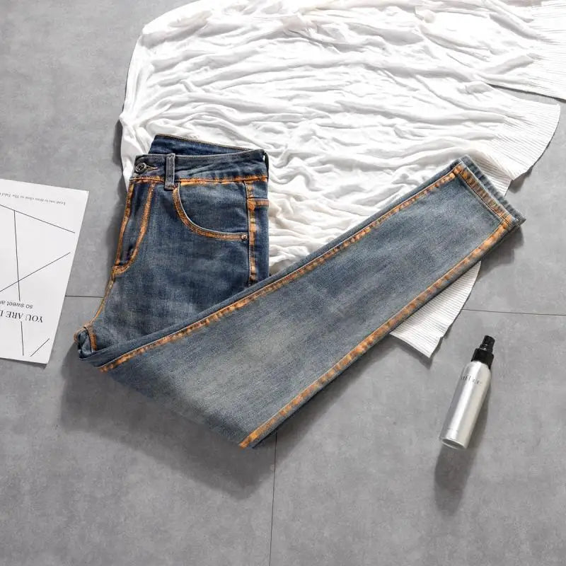 Pantalones vaqueros ajustados informales de marca de lujo Harajuku para hombre, pantalones pitillo de primavera y otoño, de diseñador, para hombre