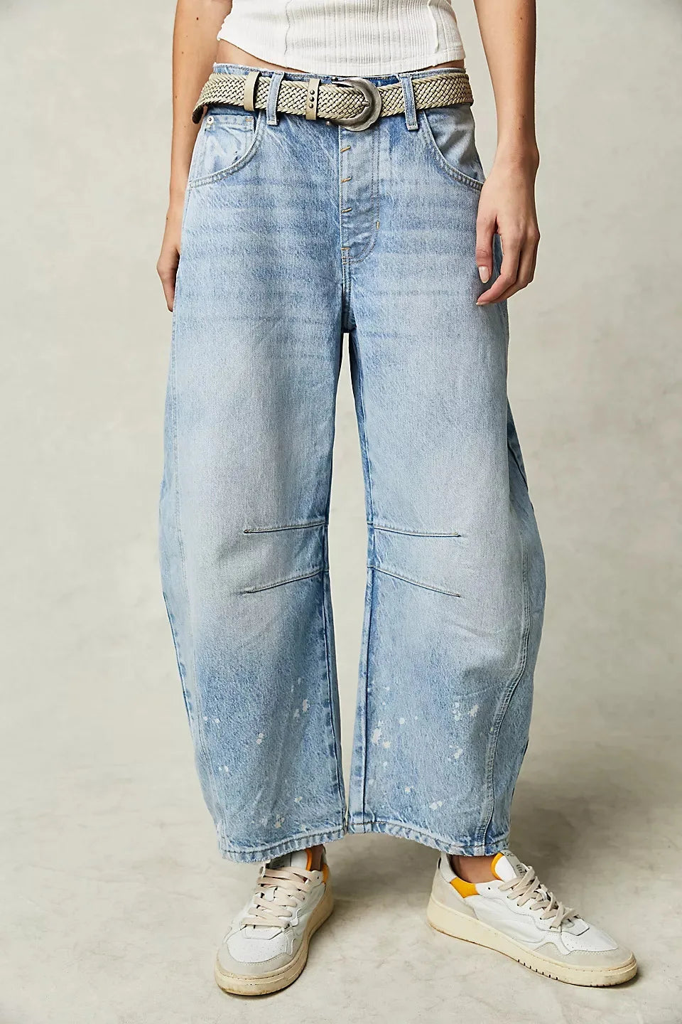 Pantalones vaqueros holgados de pierna ancha para mujer, decolorados, de color liso, de cintura alta, a la moda, hasta el tobillo