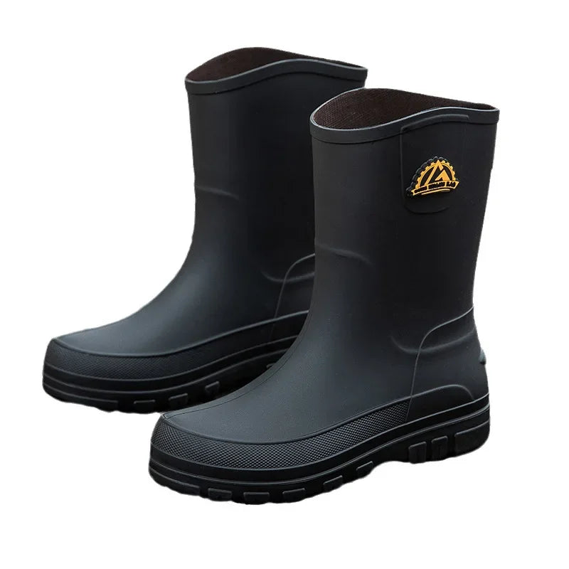 Bottes de pluie décontractées pour hommes, imperméables et antidérapantes, tige mi-haute, chaussures de travail tendance en caoutchouc (prendre une pointure au-dessus pour les modèles en coton)