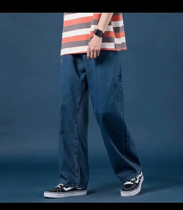 Pantalones vaqueros de mezclilla para hombre, de pierna ancha, largos hasta el suelo, holgados, informales, de cintura alta, lisos, sencillos y rectos, otoño 2024