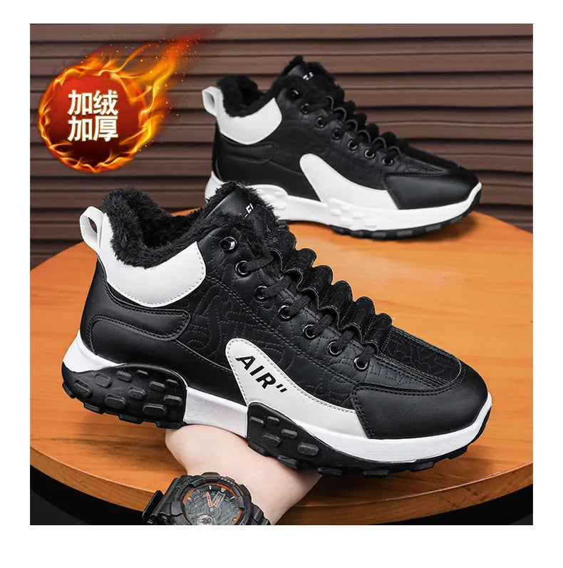 Zapatos de plataforma cálidos de algodón para hombre, zapatillas gruesas para hombre, zapatos vulcanizados de invierno, zapatillas casuales de moda para hombre, botas de nieve de caña alta