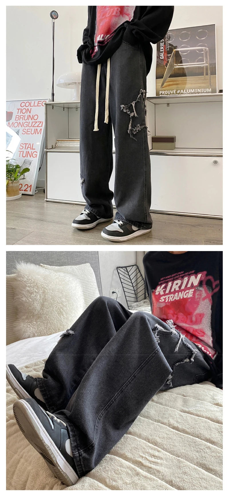 American Retro Star Embroidery Jeans Men's Baggy Hip Hop Fashion Denim Pants 2025 New Casual Y2K Streetwear Straight Trouser