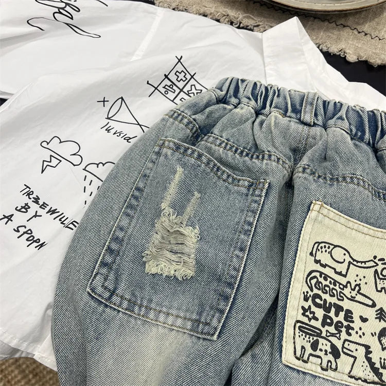 Boys Jean Pants Long Trousers Denim 2024 Blue Spring Autumn Baby's Kids Sport Teenagers Birthday Christmas Gift Children's Cloth