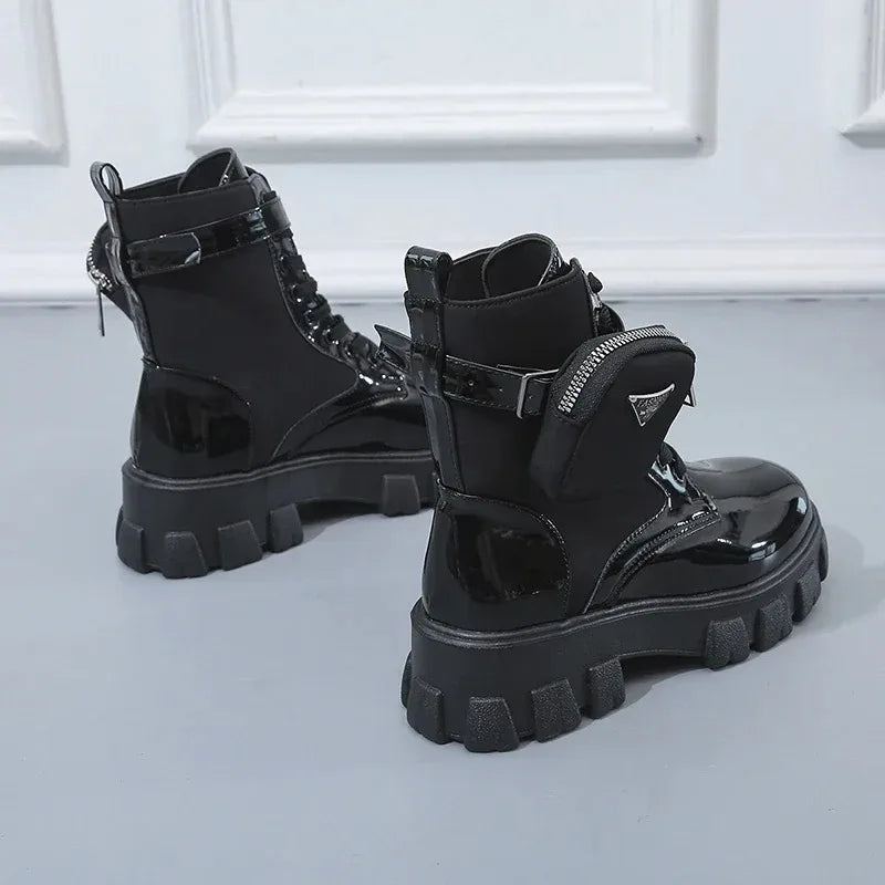 Women's Boots Fashion Ankle Boots Thick Bottom Round Head Buckle Small Leather Bag Short Boot Comfort Women Boots Zapatos Mujer