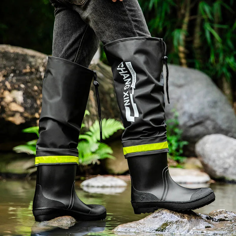 Botas de lluvia para hombre, botas de lluvia hasta la rodilla, impermeables, para pesca, de goma, tipo galocha, de caña larga.