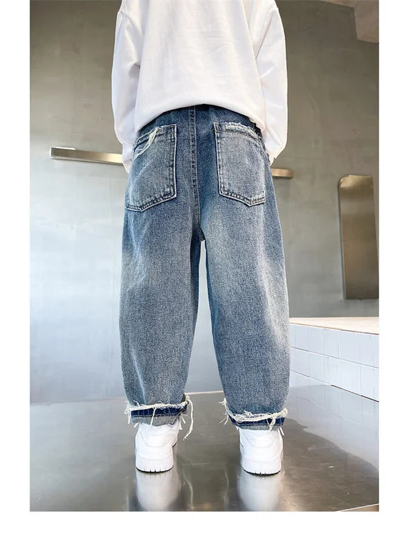 Pantalones vaqueros largos para niños, algodón, primavera otoño 2024, para bebés, adolescentes, ropa de abrigo de alta calidad.