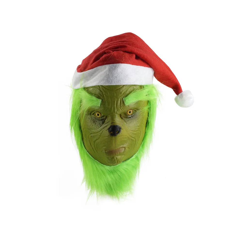Disfraz de Grinch para Navidad: Máscara de peluche, pantalones, guantes, gorro rojo de Papá Noel, camiseta, calcetines. ¡Regalo perfecto para Navidad!
