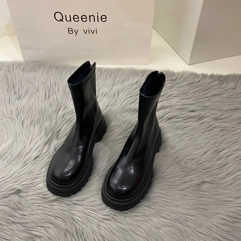 Ladies Shoes High Quality Back Zipper Women's New Round Toe Modern Boots Women Fashion Versatile Non-Slip Mid-Calf Boots