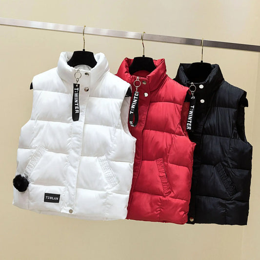 Woman Cotton Vest Winter Korean Style Buttons Zipper Solid Color High Neck Fashion woman's Vest Dropshipping Sale LDY002