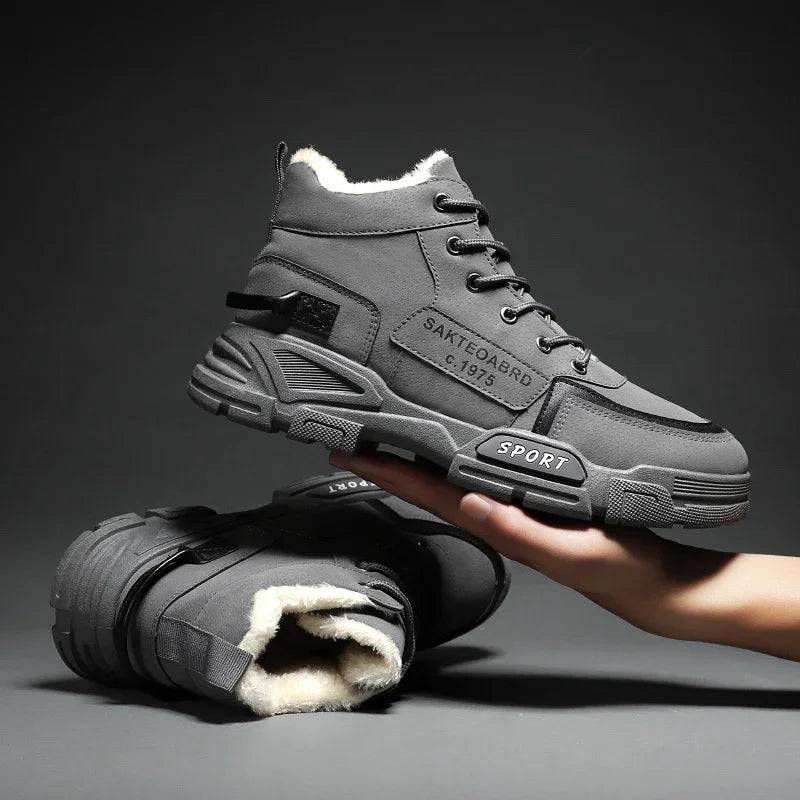 Botas nuevas para hombre, de invierno, de felpa, para la nieve, estilo casual, para exteriores, con cordones, cálidas, antideslizantes, hasta el tobillo.