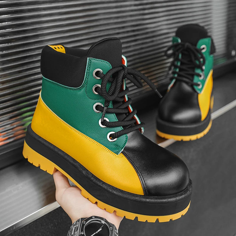 Men's High-Top Outdoor Shoes - High-Top Thick-Soled Design, Suitable for Men, Ideal for Walking/Going to Work/Outdoor Hiking, Durable for All Seasons, Urban Casual Shoes with Cushioned and Wear-Resistant Pvc Soles, Comfortabl