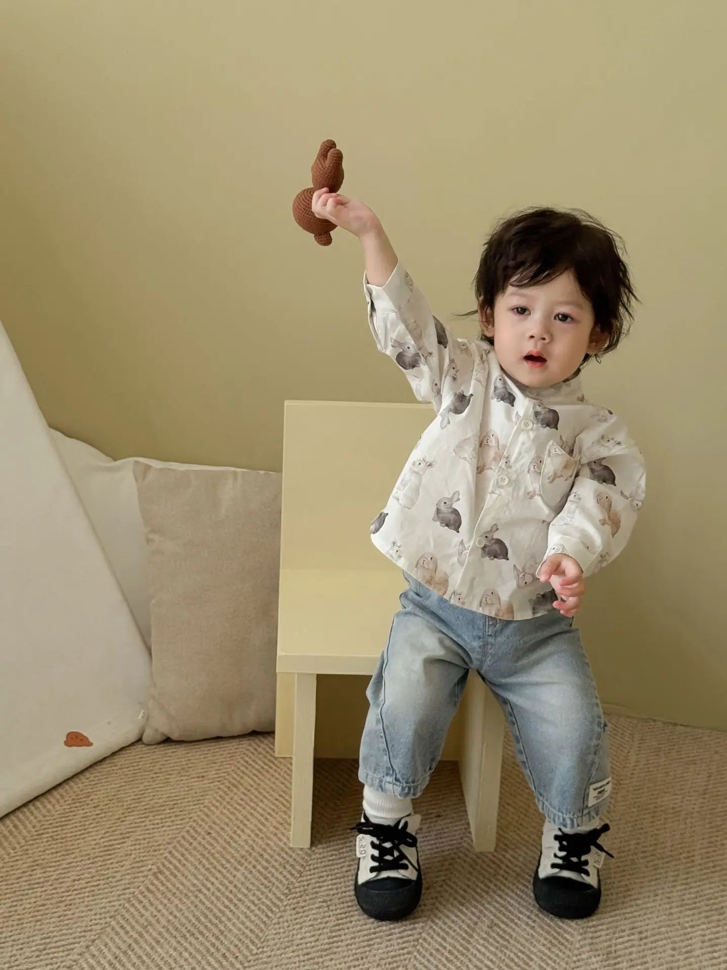 2025 New Style Autumn Toddler Boy Outfits Wide Leg Jeans Cartoon Print Hoodie Girls Clothing for 0-5 Y Baby Girls Boys Clothes