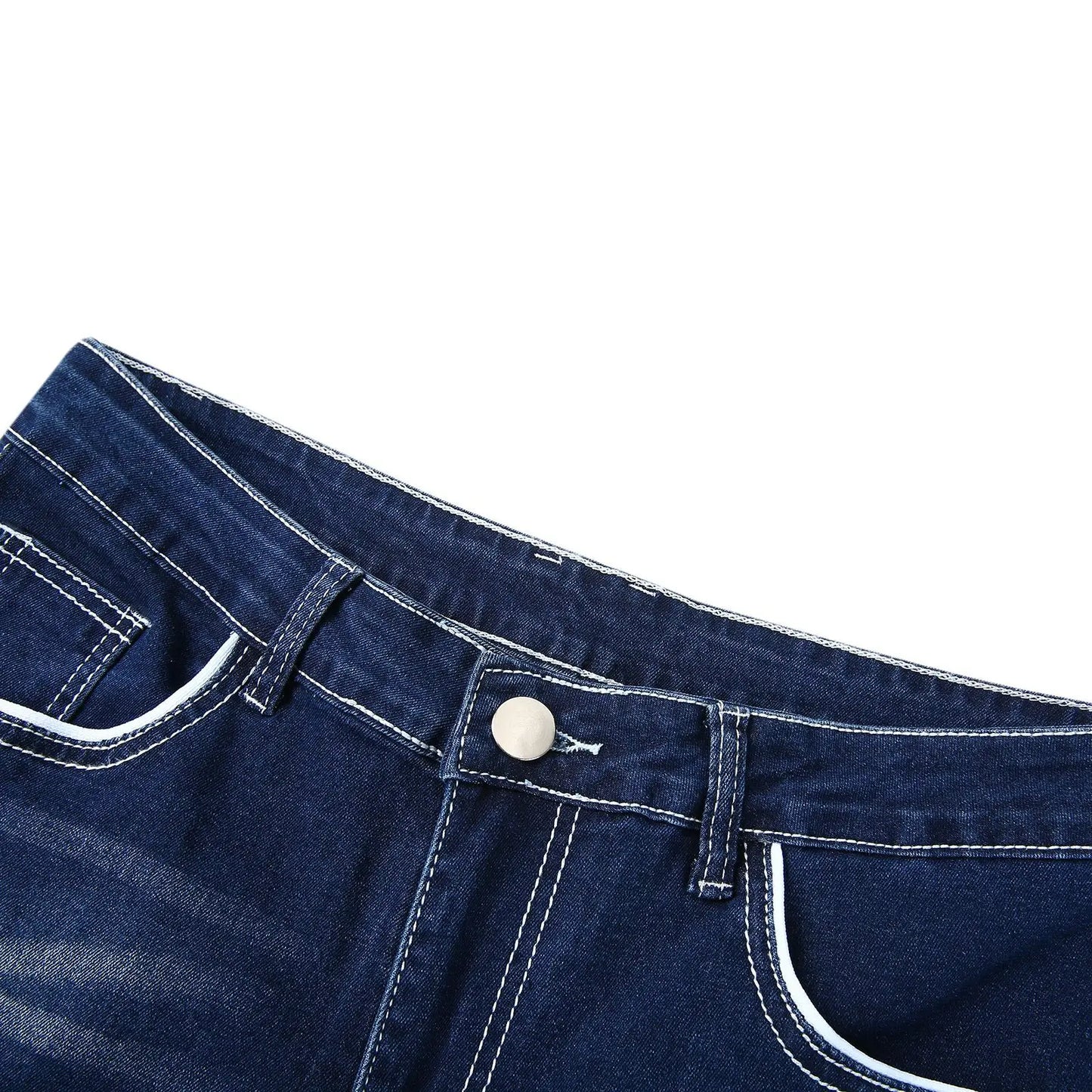 Vintage Men Jean Denim Pants Washed Pockets Mid Waist Zipper Fly Loose Fit Punk Style Distressed Ankle Length Straight Jeans