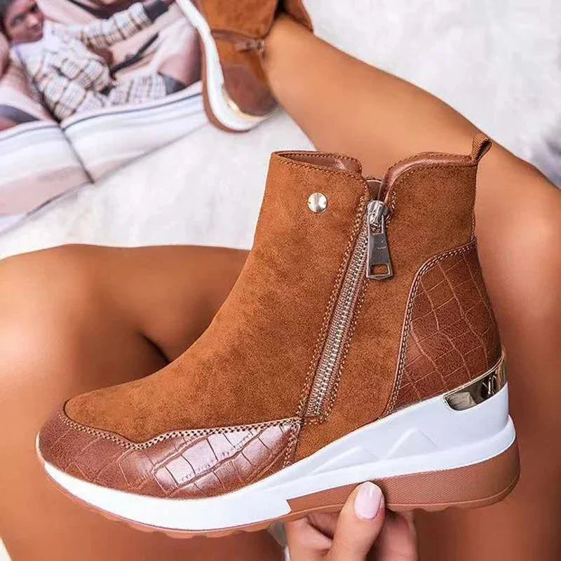 Women Boots Autumn Winter New Low-top Vulcanized Shoes Thick-soled Wedge and Ankle Boots Zipper Sneakers Women's Shoes Plus Size