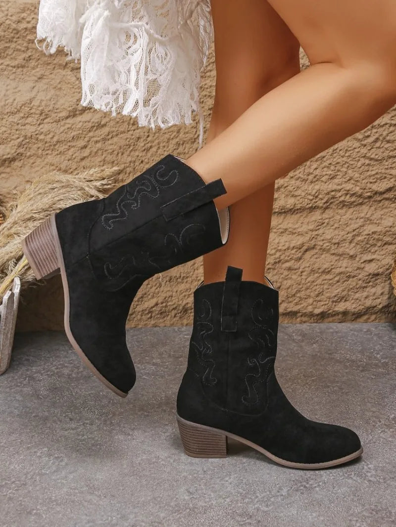 Zapatos de talla grande para mujer 36-43, moda otoño invierno, plataforma, cálidos, cómodos, botas cortas, tacón alto, zapatos bordados