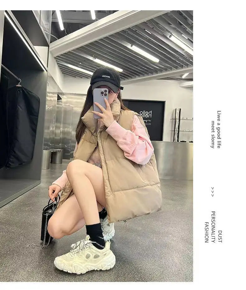 Autumn Winter Lightweight Sustans Vest for Women Korean Style Loose Jacket Fashion Girl Solid Sleeveless Parkas Winter Warm Vest