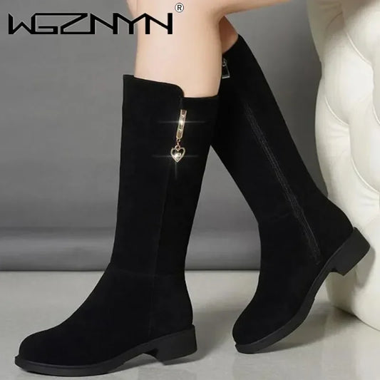 New Women Warm Snow Plush Boots Snow Casual Flat All-match Cotton Fashion Side Zipper Winter Shoes Thigh High Boot Black