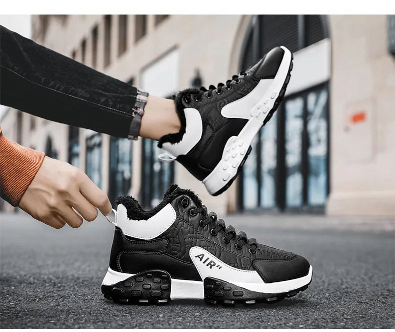 Zapatos de plataforma cálidos de algodón para hombre, zapatillas gruesas para hombre, zapatos vulcanizados de invierno, zapatillas casuales de moda para hombre, botas de nieve de caña alta