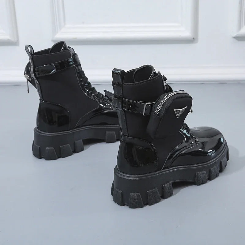 Women's Boots Fashion Ankle Boots Thick Bottom Round Head Buckle Small Leather Bag Short Boot Comfort Women Boots Zapatos Mujer