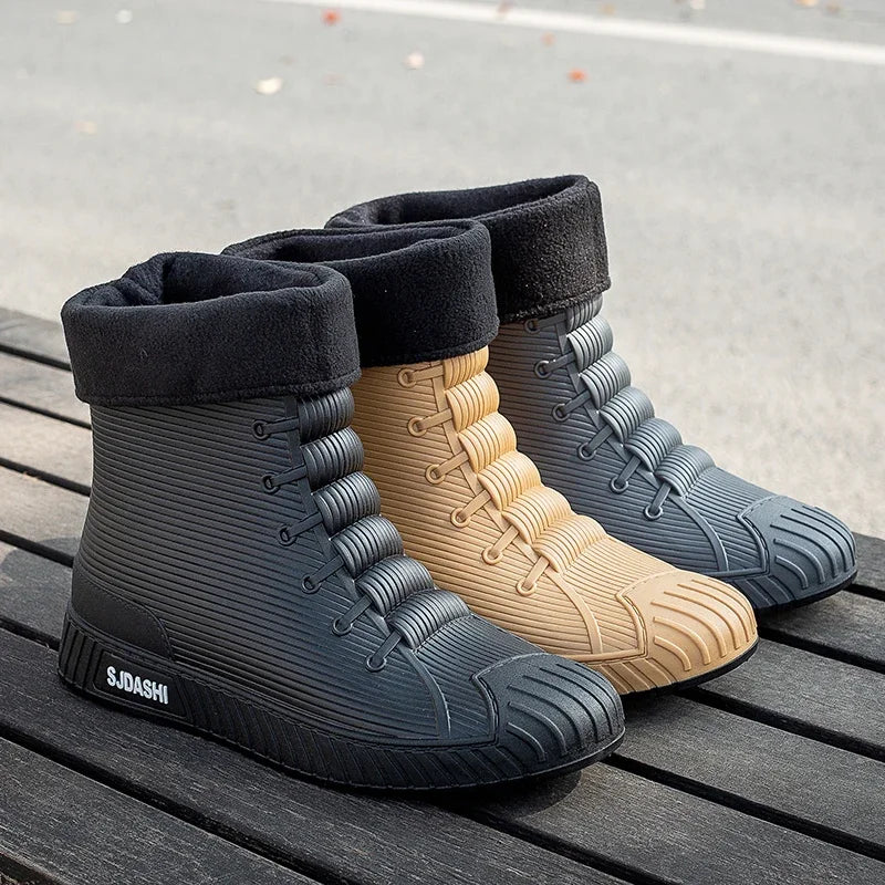 Nuevas botas impermeables de caña corta para hombre y mujer, forradas con forro polar, cálidas, antideslizantes, resistentes al desgaste, ideales para la lluvia y el exterior.