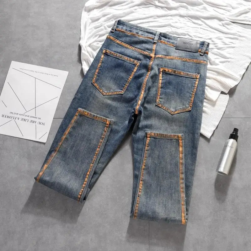 Pantalones vaqueros ajustados informales de marca de lujo Harajuku para hombre, pantalones pitillo de primavera y otoño, de diseñador, para hombre